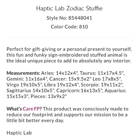 Free People x Haptic Lab Zodiac Stuffie Capricorn NWT - Picture 10 of 11